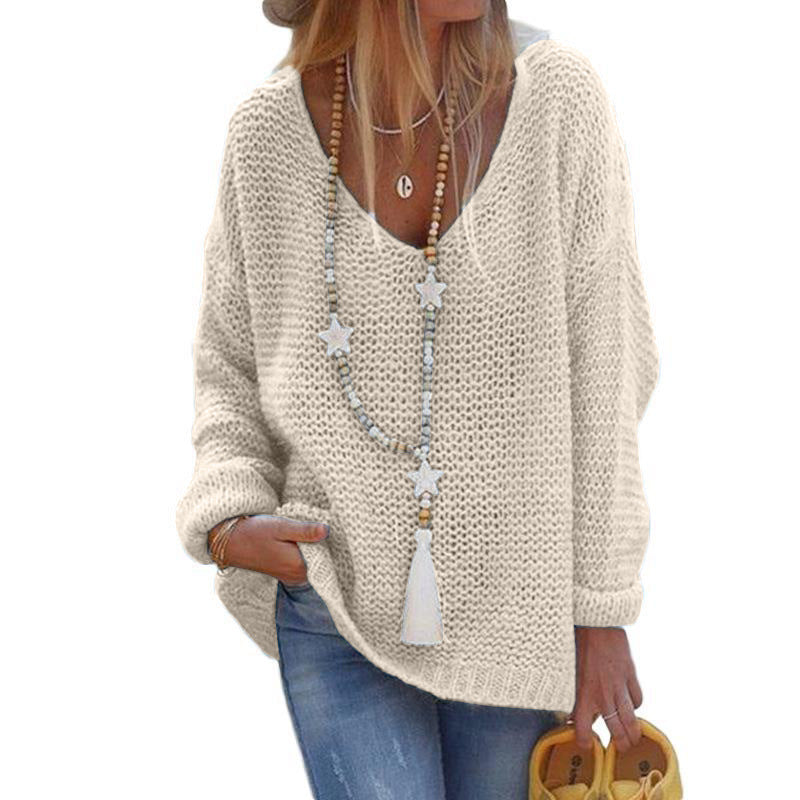 Casual Graceful Women's V-neck Long-sleeved Knitted Sweaters