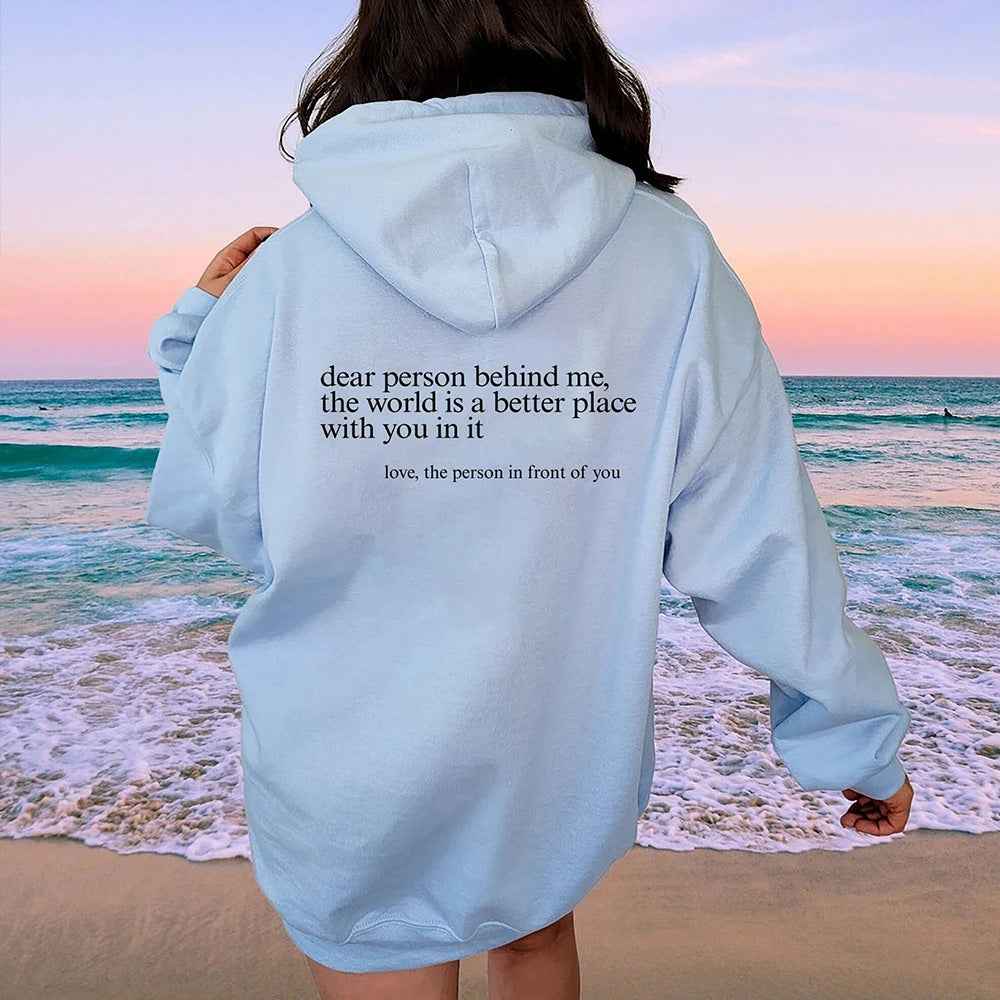 Women's Brushed Hoody Letter Slogan Printed Kangaroo Pocket Sweaters