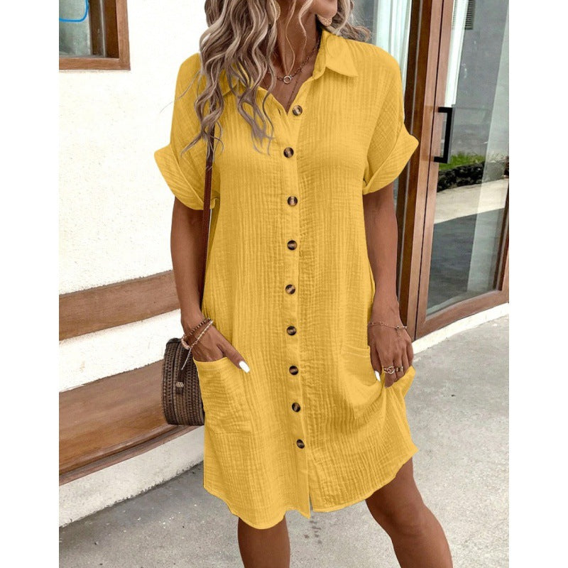 Women's Summer Simple Buttons Cotton Linen Dress Dresses