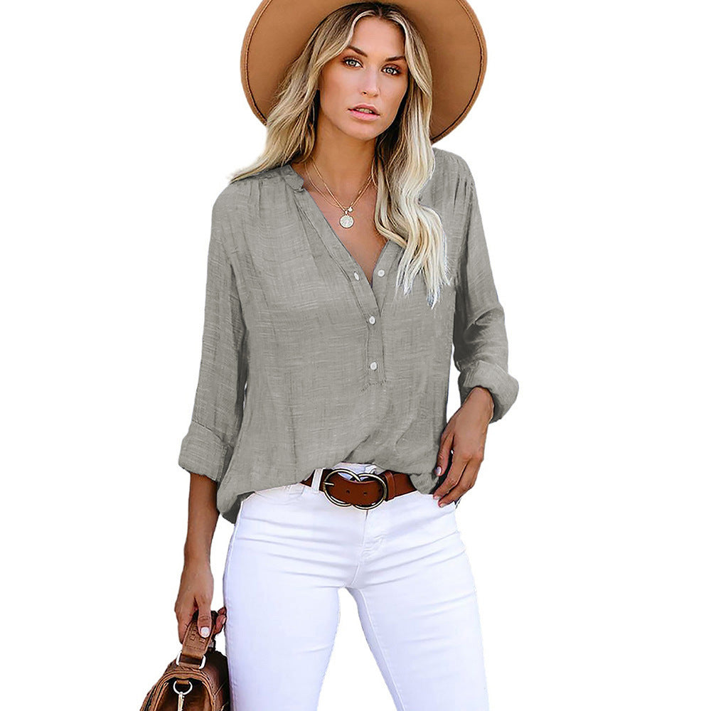 Women's Solid Color Shirt Loose Single-breasted Long Tops