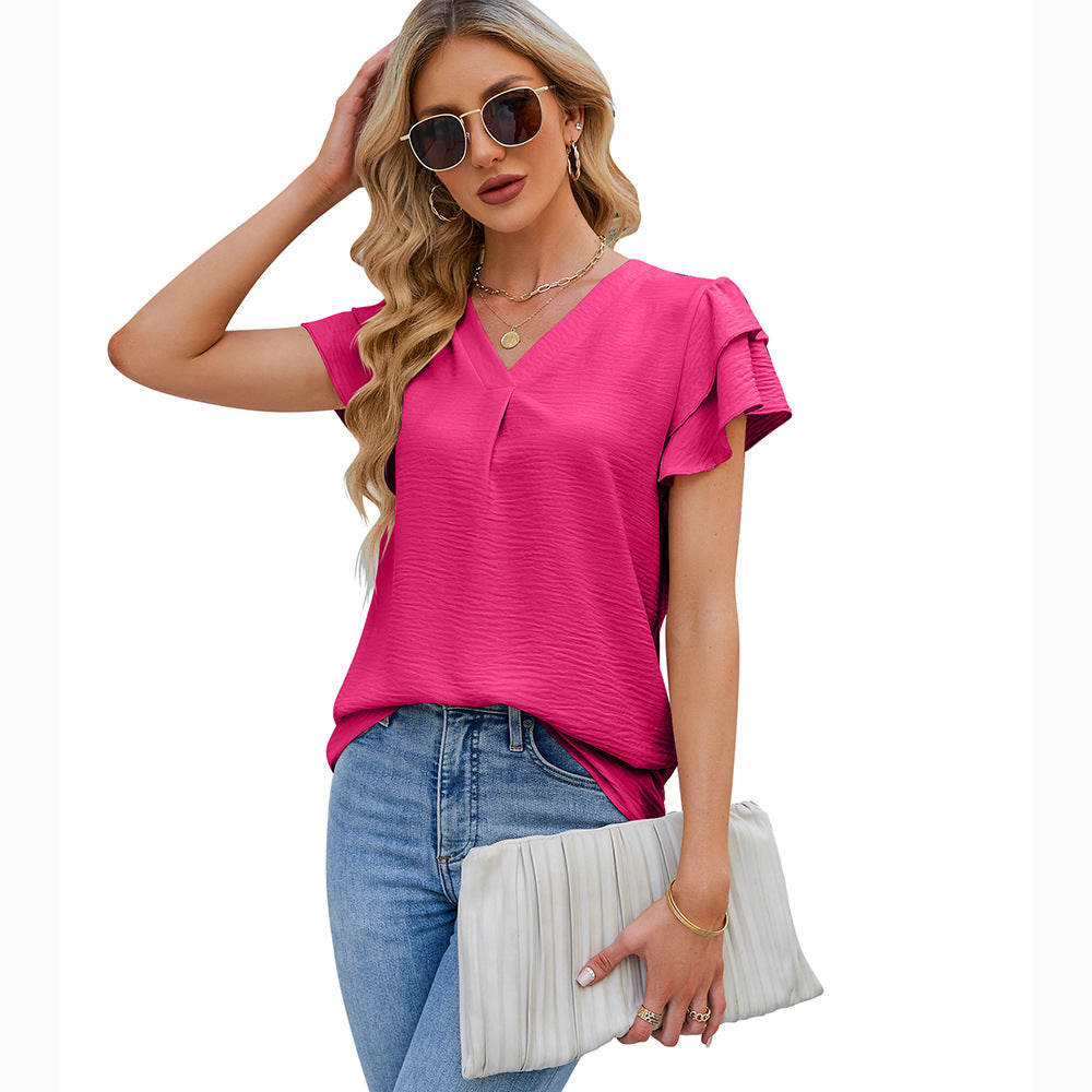 Women's Summer Chiffon Ruffled Shirt Sleeve Blouses