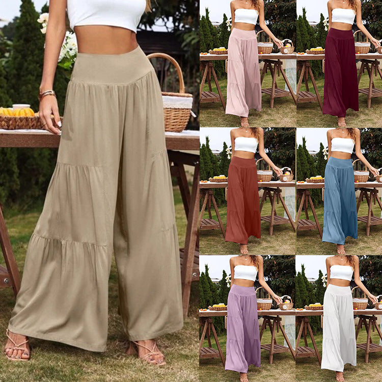 Women's Waist Wide Leg Cotton Linen Stitching Pants