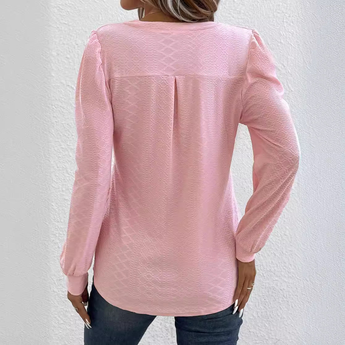 Blouses à manches longues en jacquard à la mode de couleur unie pour femmes