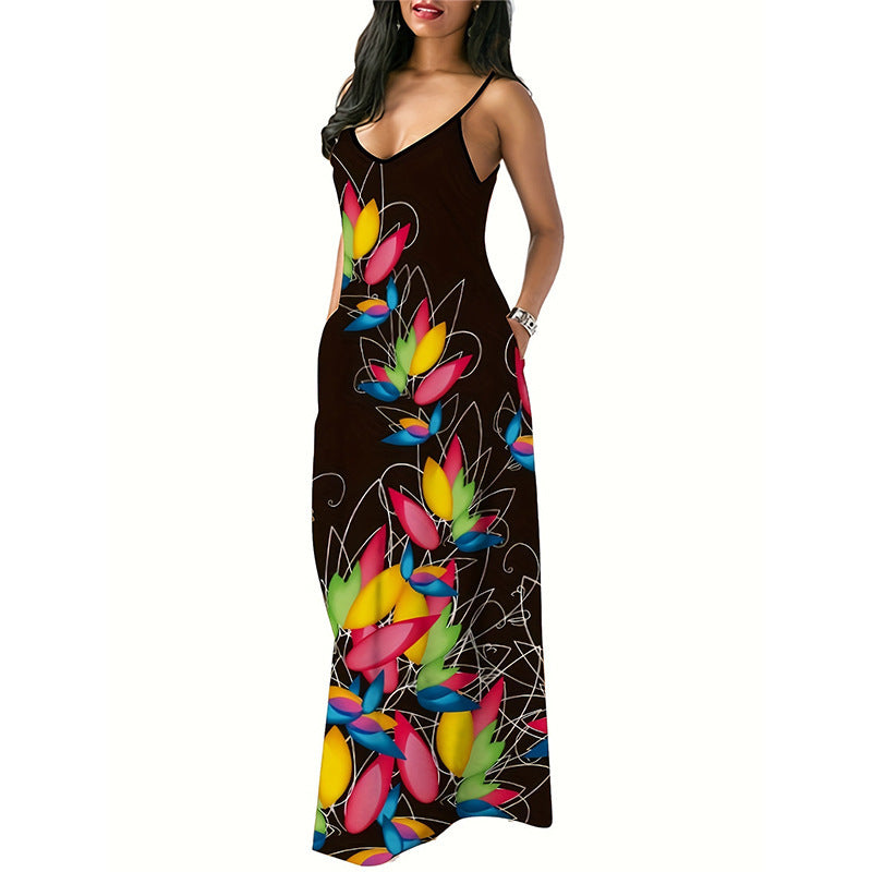 Damen Sommer Ärmellos Bedrucktes Sexy Kleid Lange Kleider