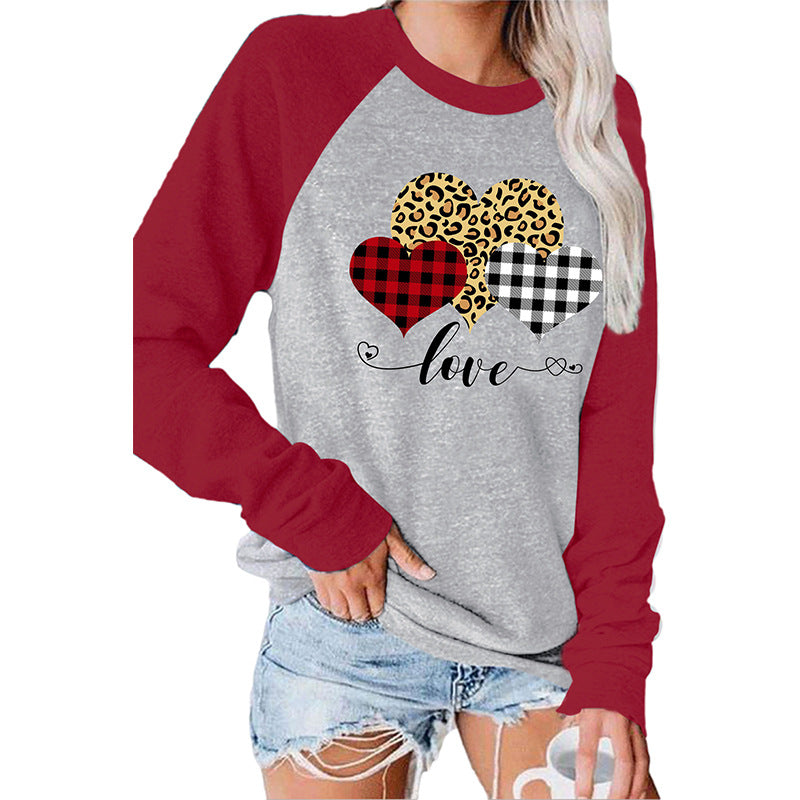 Women's Round Neck Stitching Long Sleeve T-shirt Tops