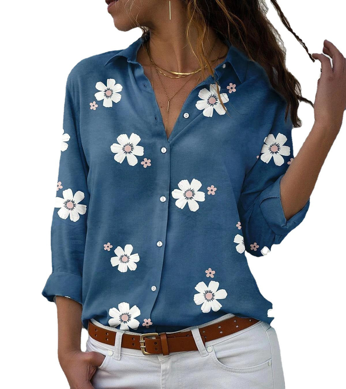 Women's Fashion Printed Wear Long Sleeve Loose Blouses