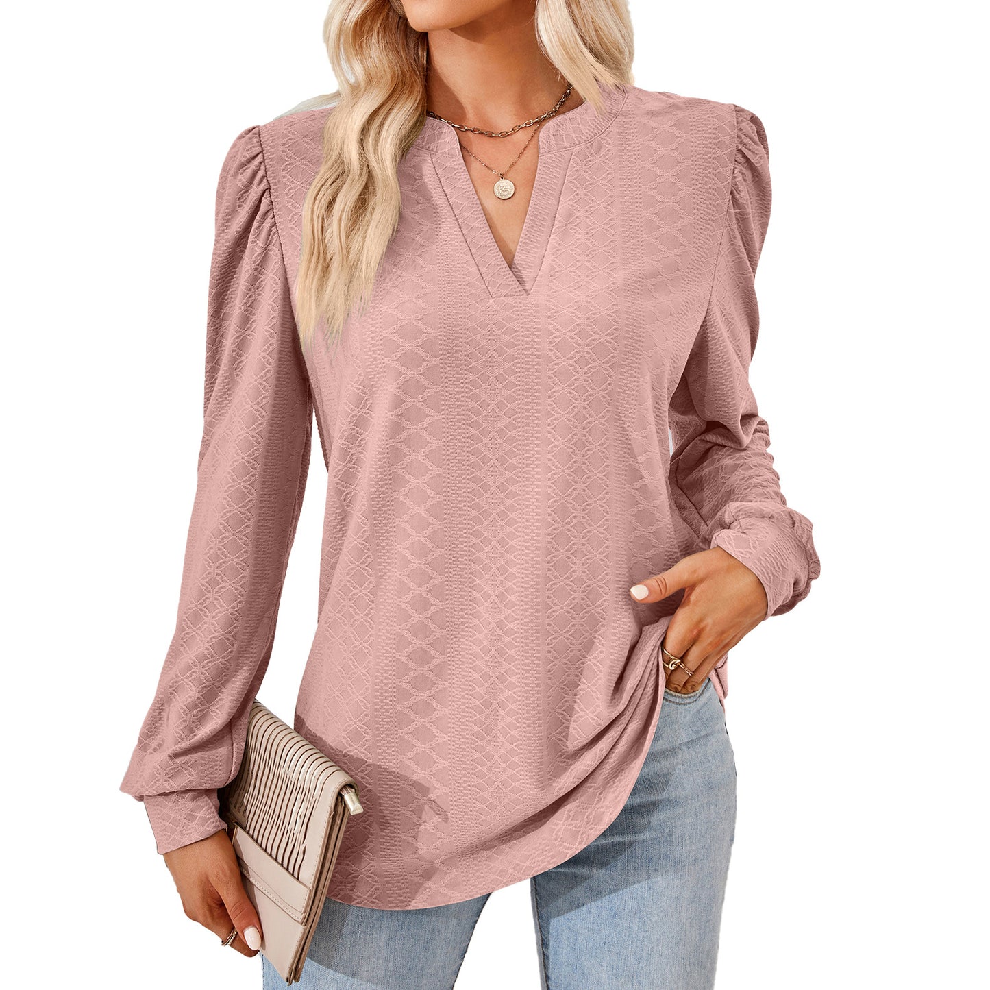 Women's Solid Color And Jacquard Long Sleeve Blouses