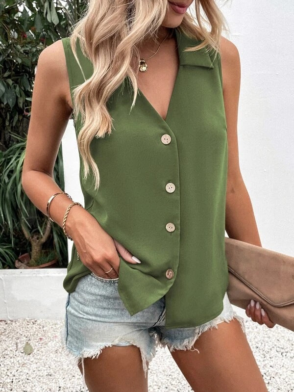 Women's Solid Color Loose Chiffon Shirt Sleeveless Blouses