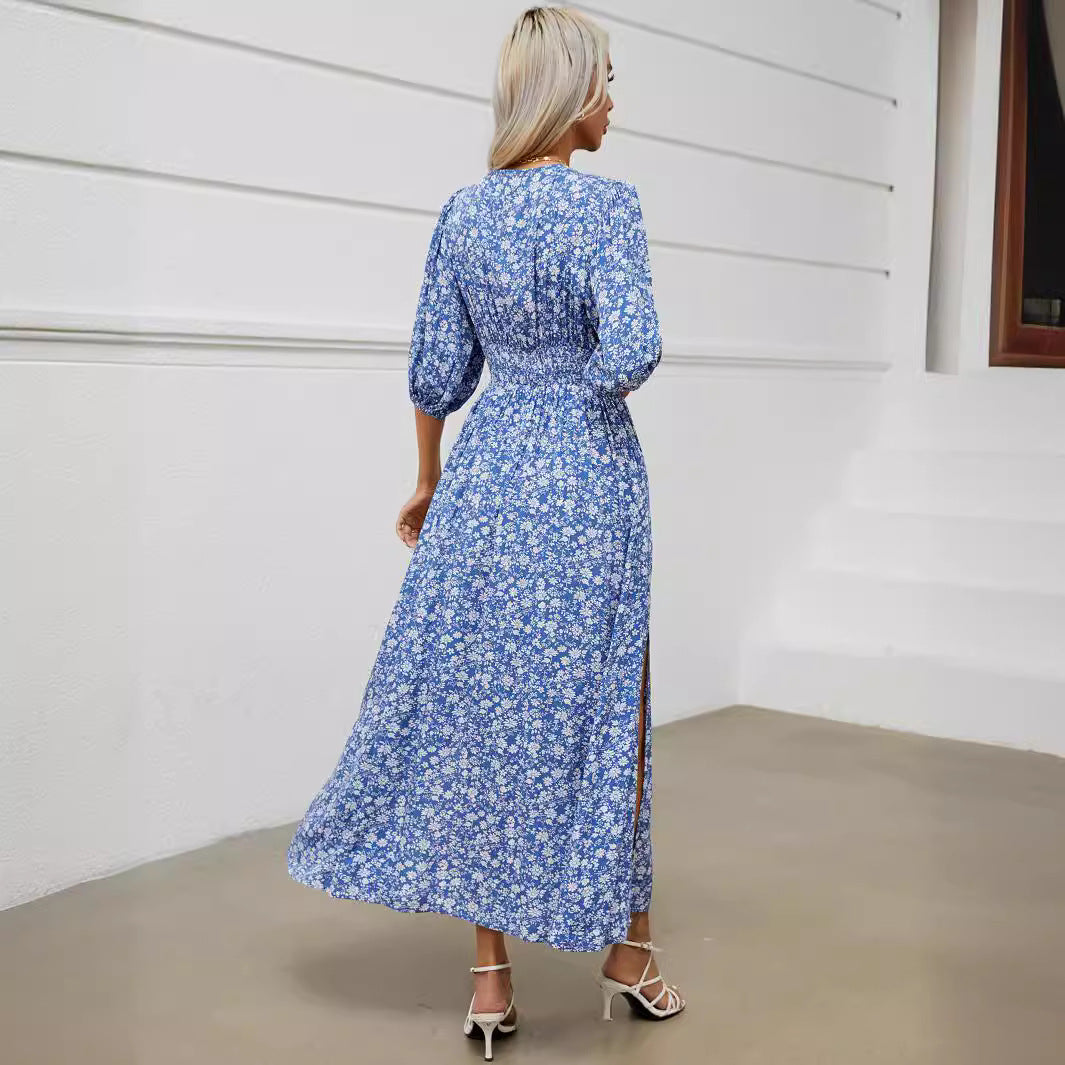 Robes de plage bohème fendues à manches lanternes d'été pour femmes