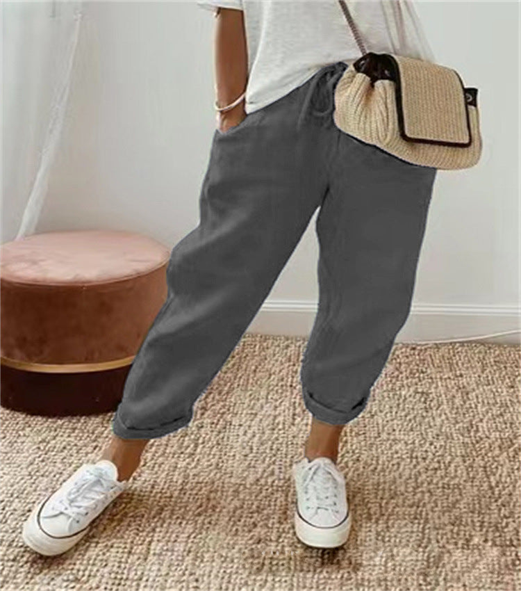 Women's Cotton And Linen Pocket Slacks Pants