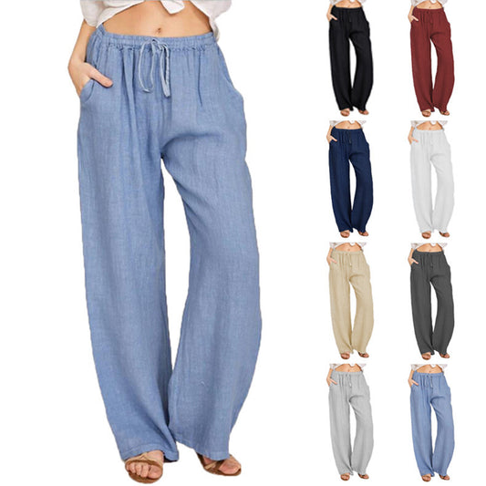 Beau pantalon décontracté en coton et lin pour femme