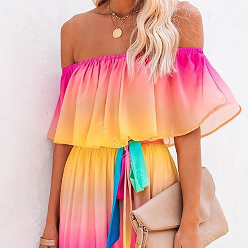 Glamorous Classy Summer Rainbow Gradient Dress Dresses