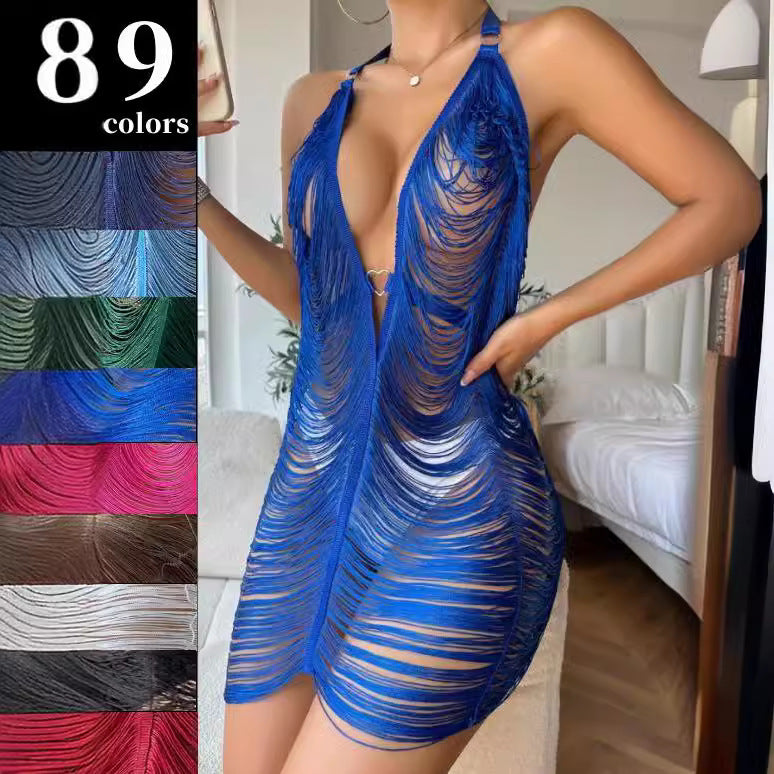 Women's Summer Halter Backless Sexy Fabric Lines Dresses