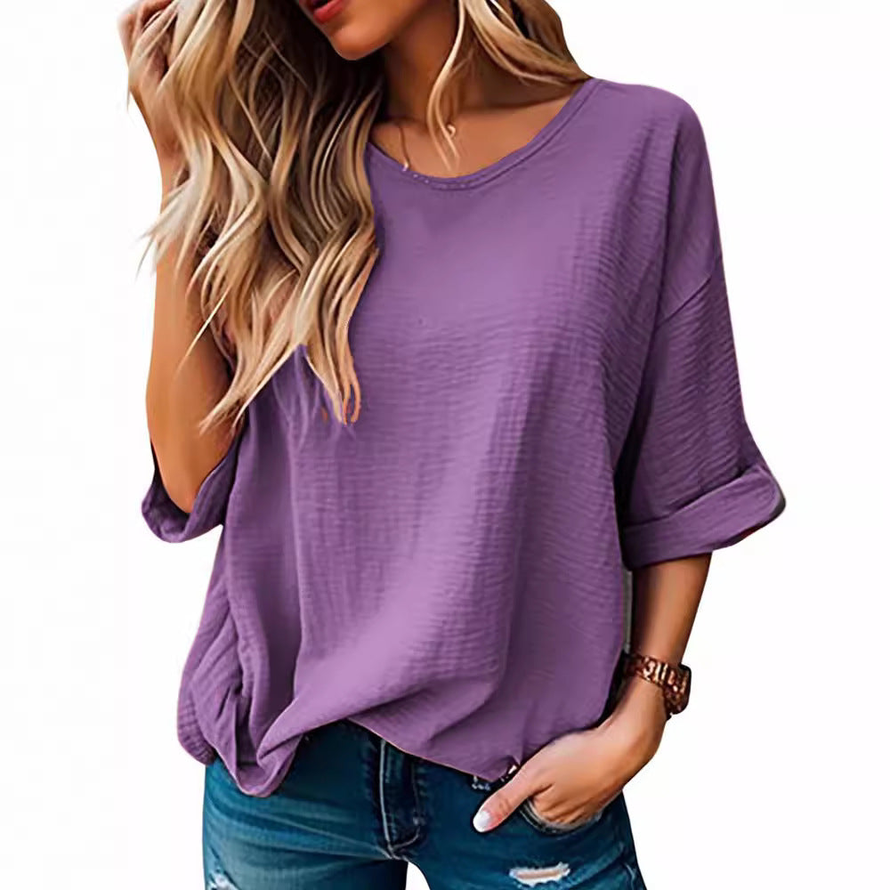 Women's Neck Half Sleeve Solid Color Leisure Blouses