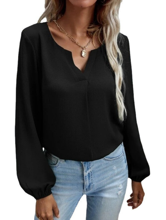 Chiffon Temperament Commute Solid Color Long Sleeve Blouses