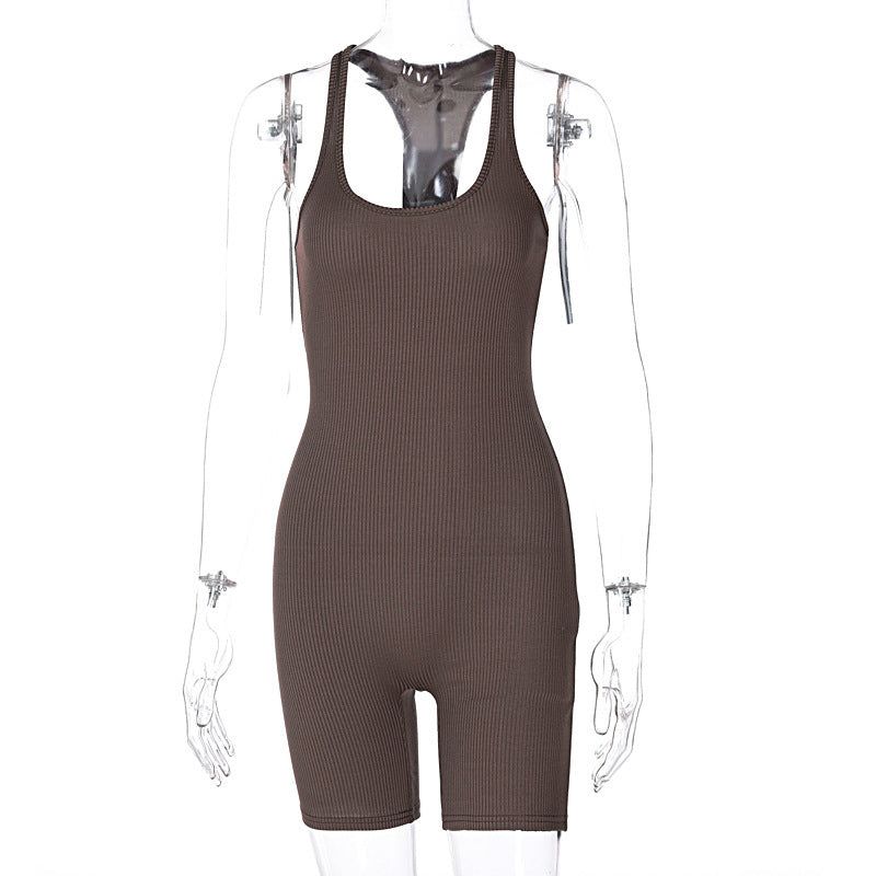 Damen Sommer Strick Einfarbig Hohe Taille Enganliegende Jumpsuits