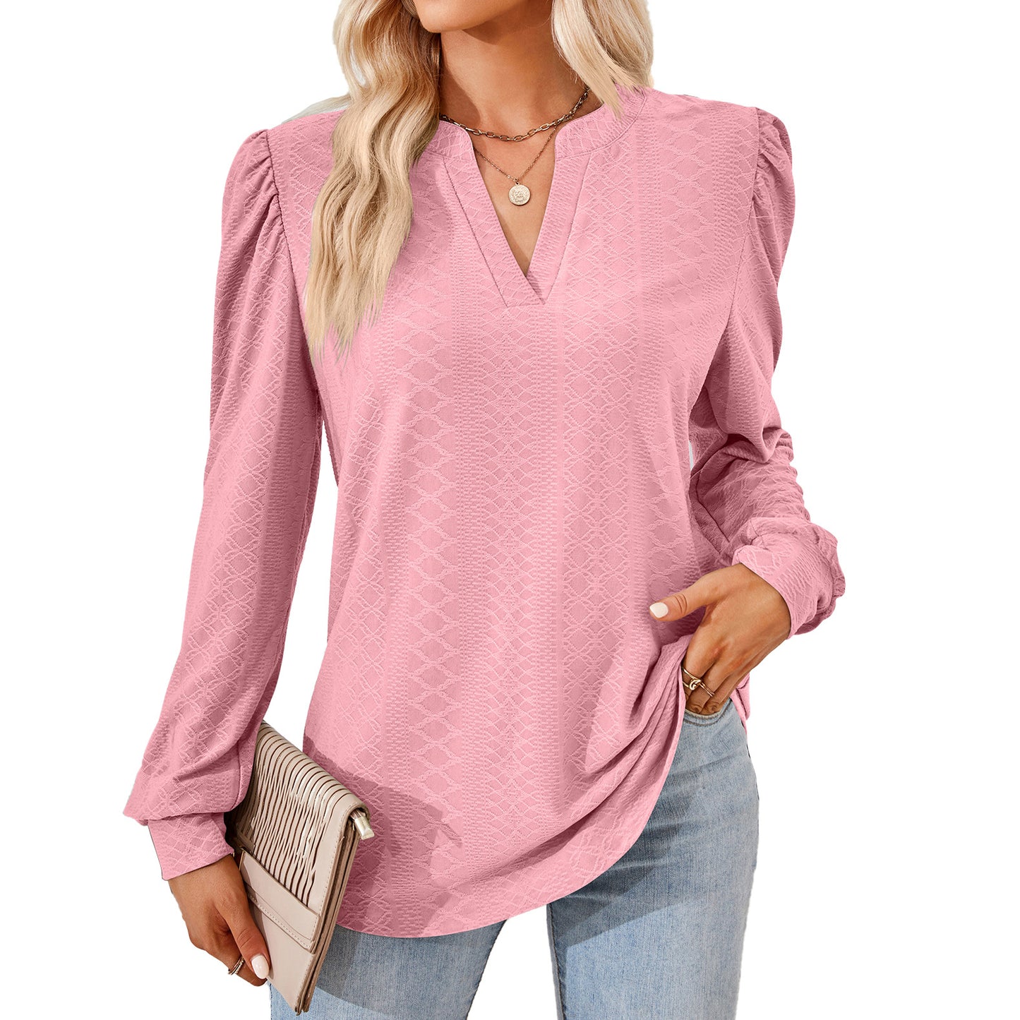 Women's Solid Color And Jacquard Long Sleeve Blouses