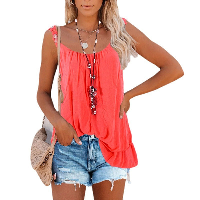 Women's Lace Sling Solid Color Double Layer Tops