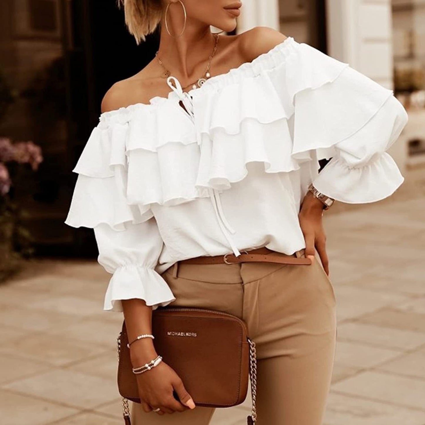 Women's Summer Pleated Long-sleeved Shirt Casual Layered Blouses