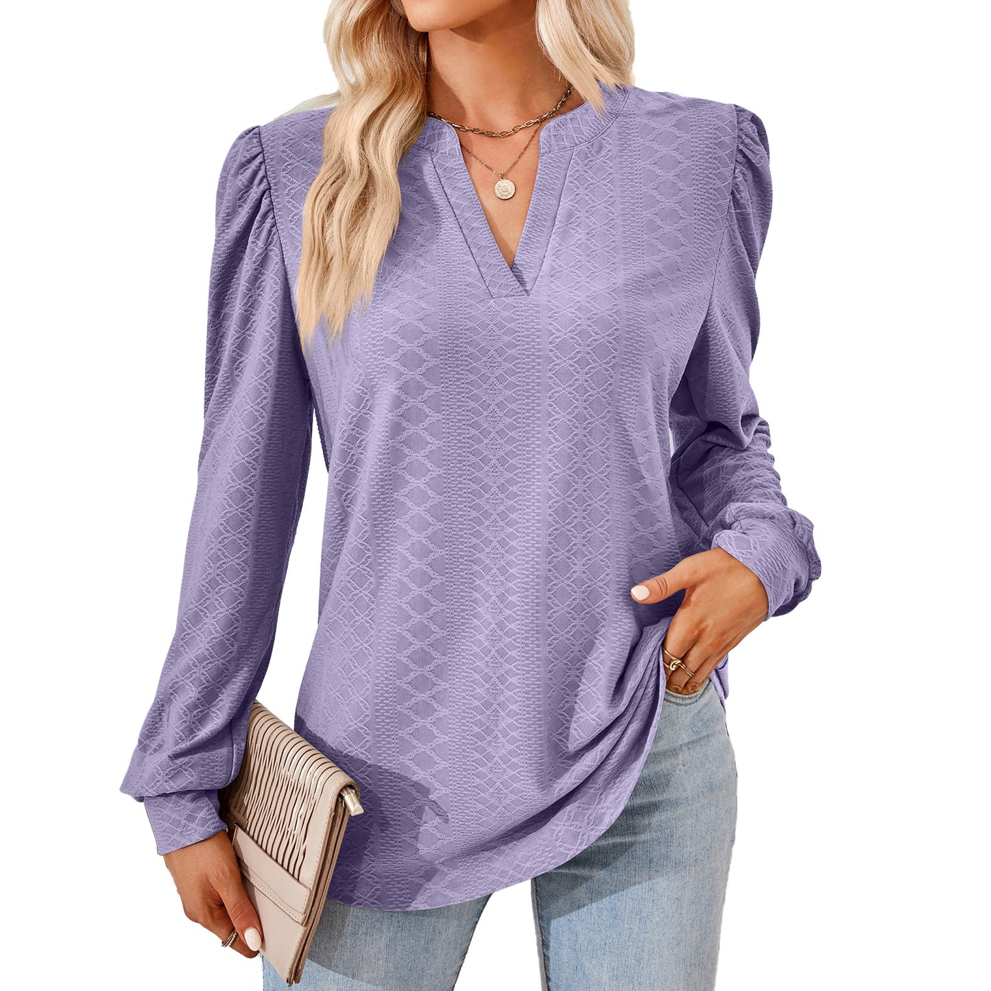 Women's Solid Color And Jacquard Long Sleeve Blouses