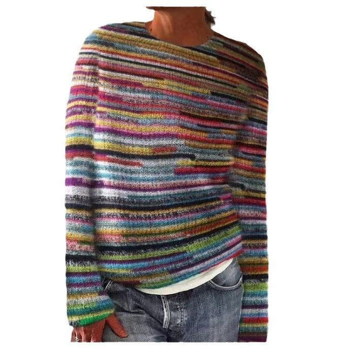 Women's Printed Pattern Pullover Casual Loose Long Knitwear