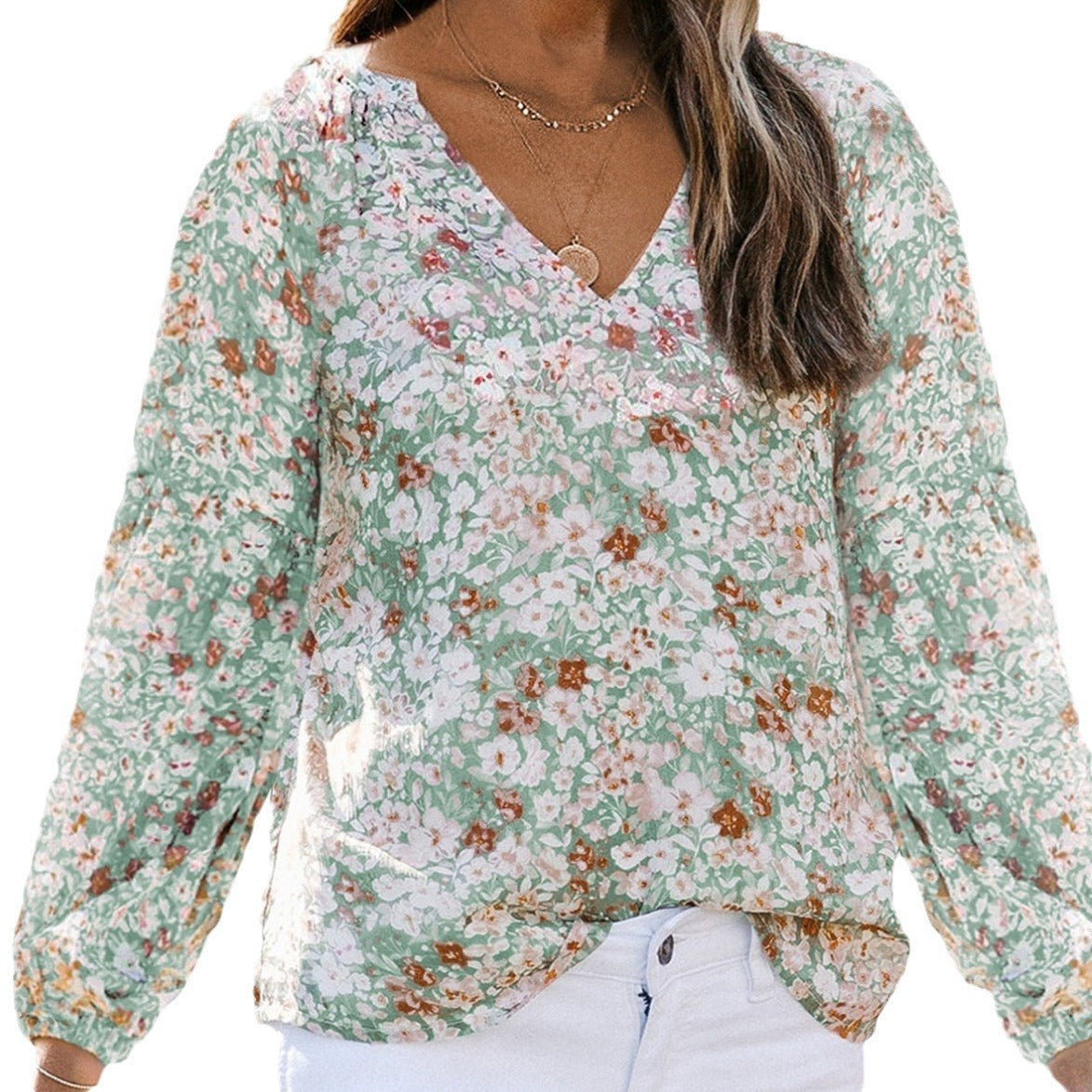 Women's Autumn T-shirt Floral Chiffon Shirt Blouses