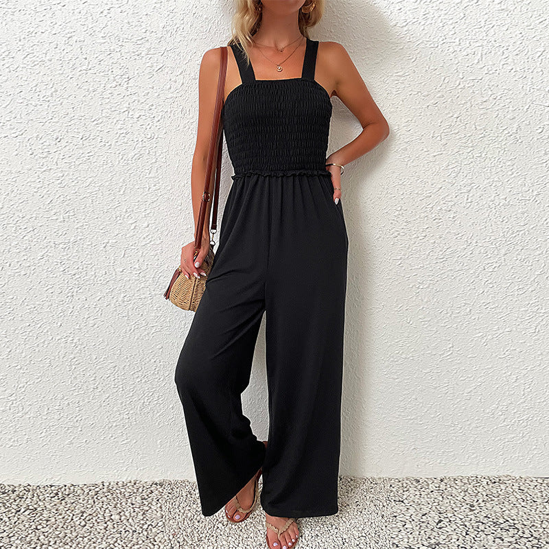 Women's Summer One-piece Wide-leg Black Loose Pants