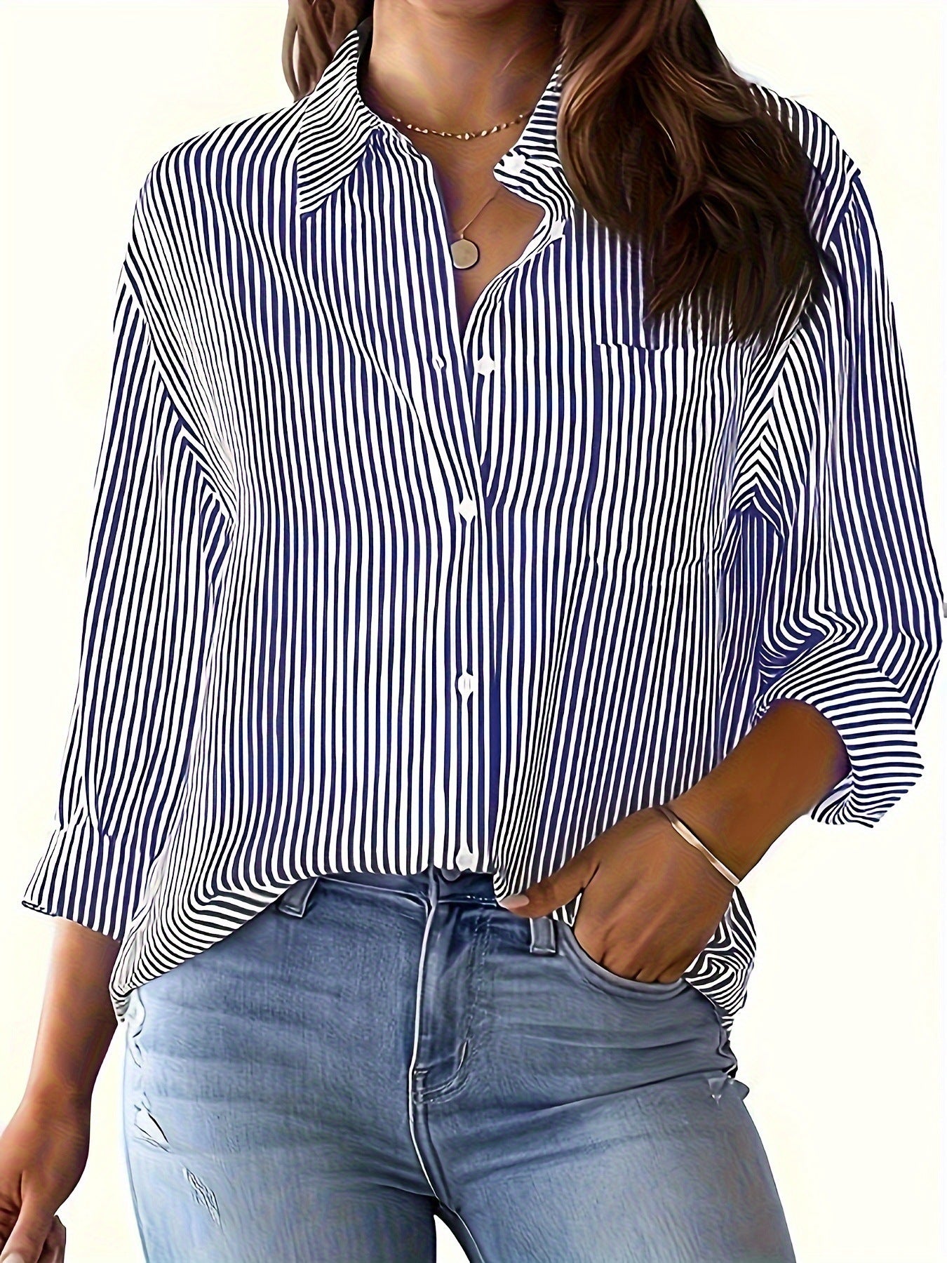 Women's Autumn Print Striped Casual Fashion Long Blouses