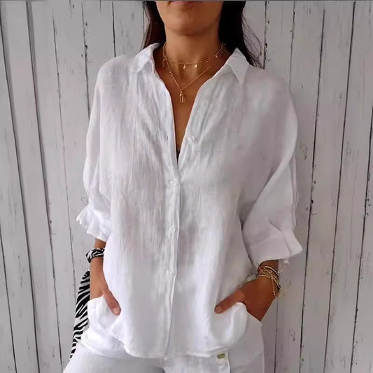 Spring Cotton Linen Back Design Shirt Blouses