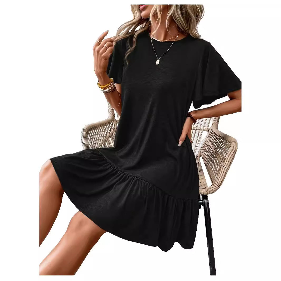 Women's Fashion Round Neck Pullover Solid Color Dresses