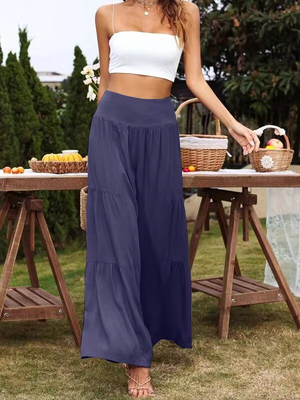 Women's Waist Wide Leg Cotton Linen Stitching Pants