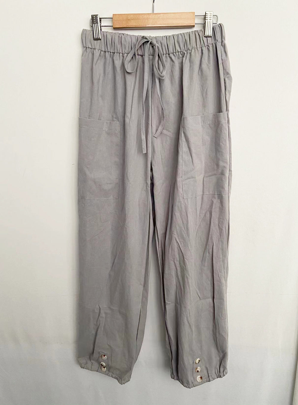 Lockere Leinenhose mit hoher Taille und Knopfleiste für Damen