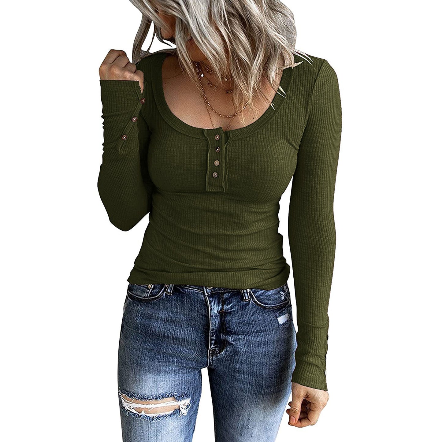 Women's Autumn Button Color V-neck Long Sleeve Vests