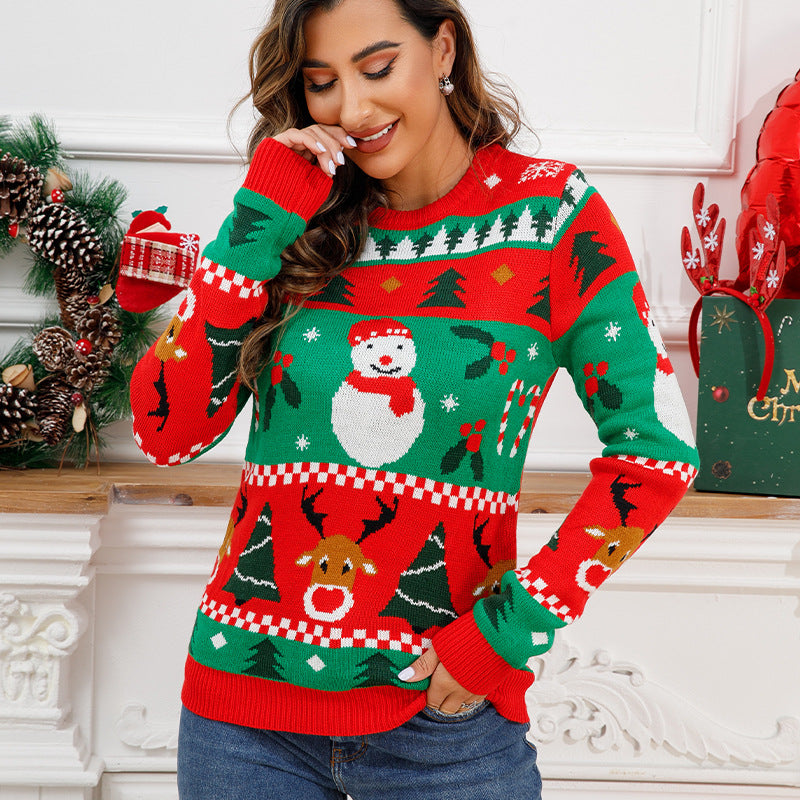 Comfortable Women's Christmas Color Cartoon Pullover Sweaters