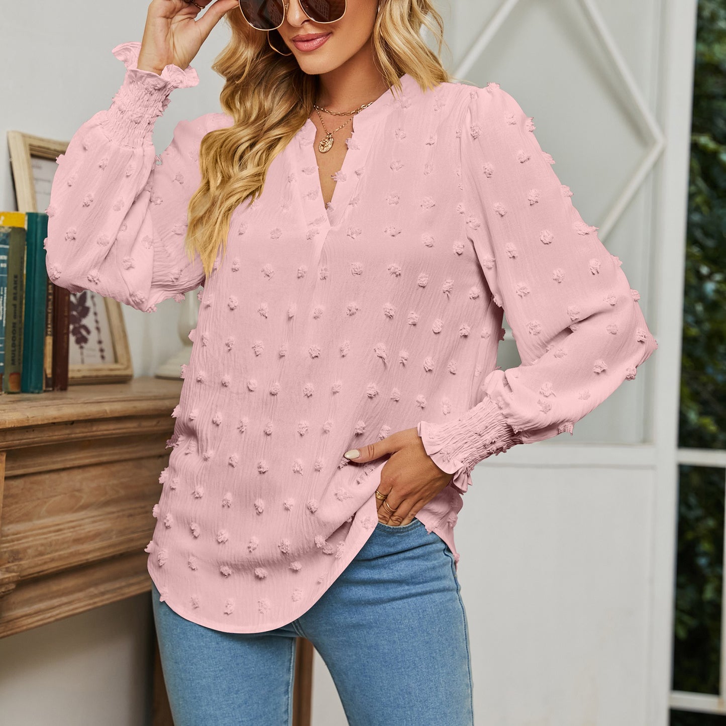 Women's Autumn Polka Dot Long-sleeved Bubble Sleeve Blouses