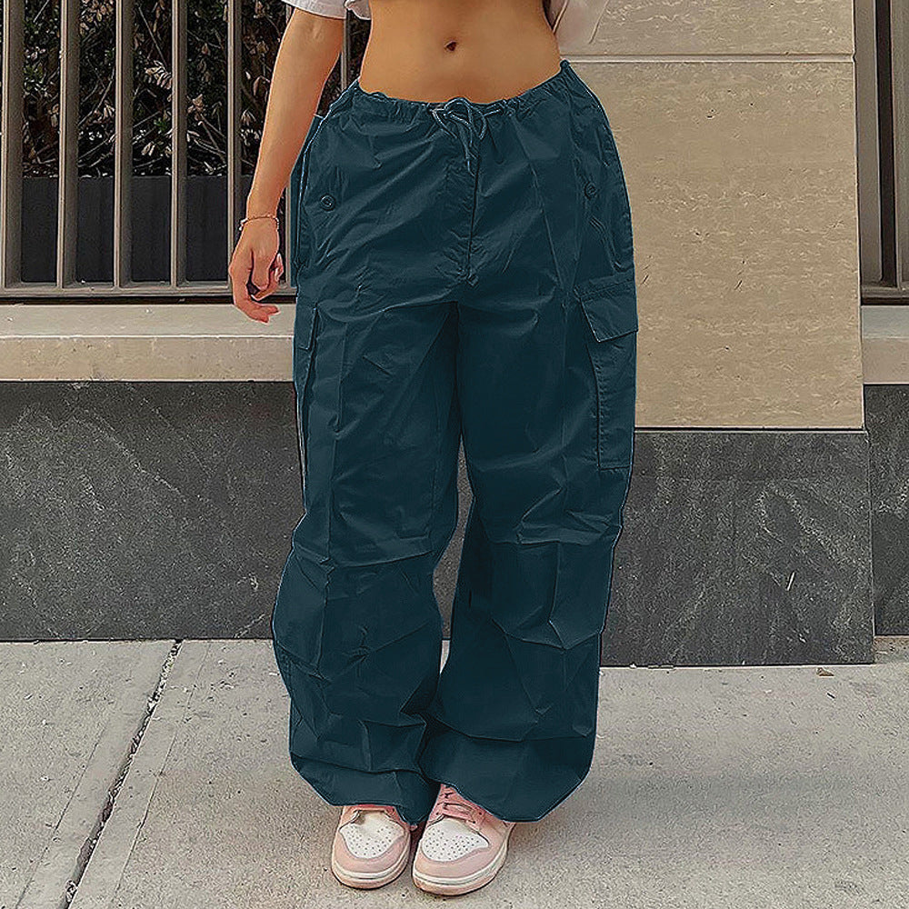 Women's Wear Drawstring Overalls Solid Color Loose Pants