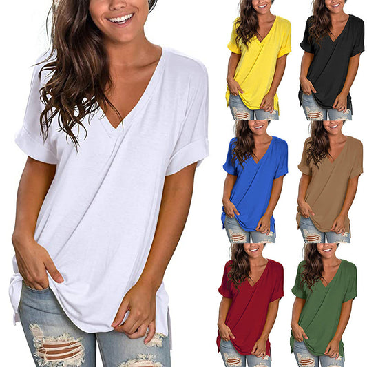 Women's Summer Solid Color Short-sleeved Loose Wear Blouses