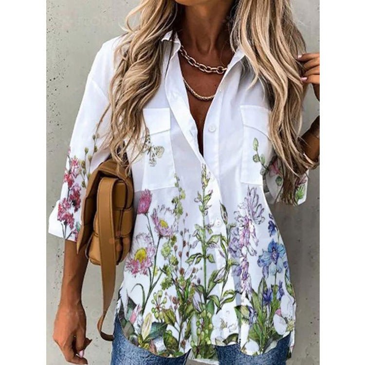 Women's Comfortable Digital Printing Long Sleeve Blouses