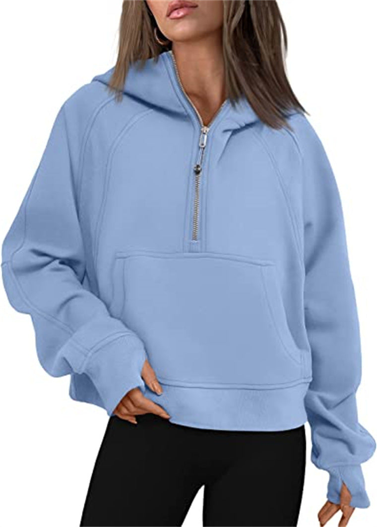 Women's Yoga Clothes Sports Half Zipper Hooded Sweatshirt Sweaters