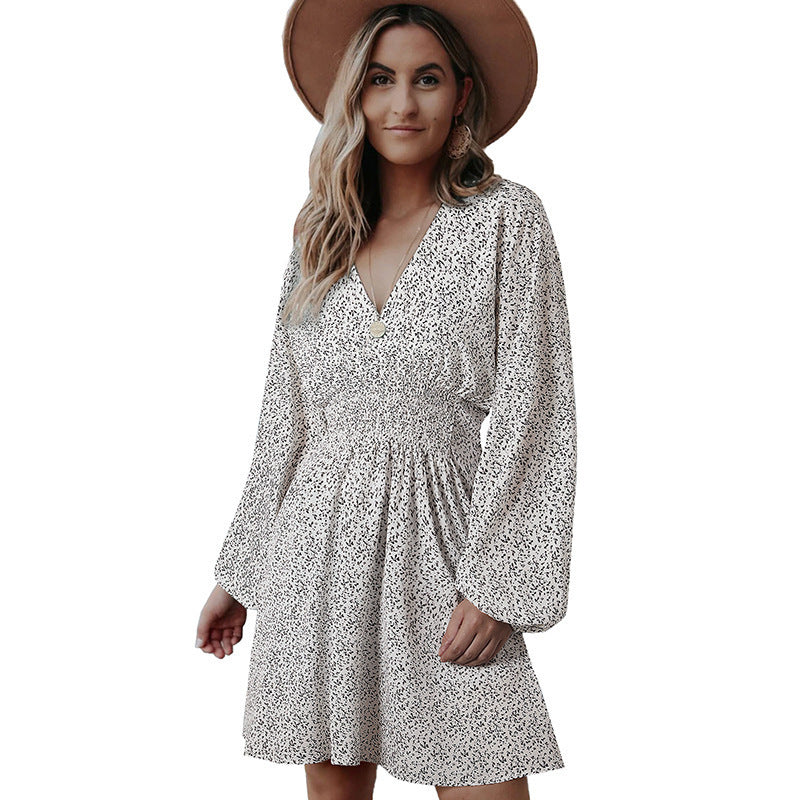 Women's Polka Dot Dress Pullover Long Sleeve Pleated Dresses