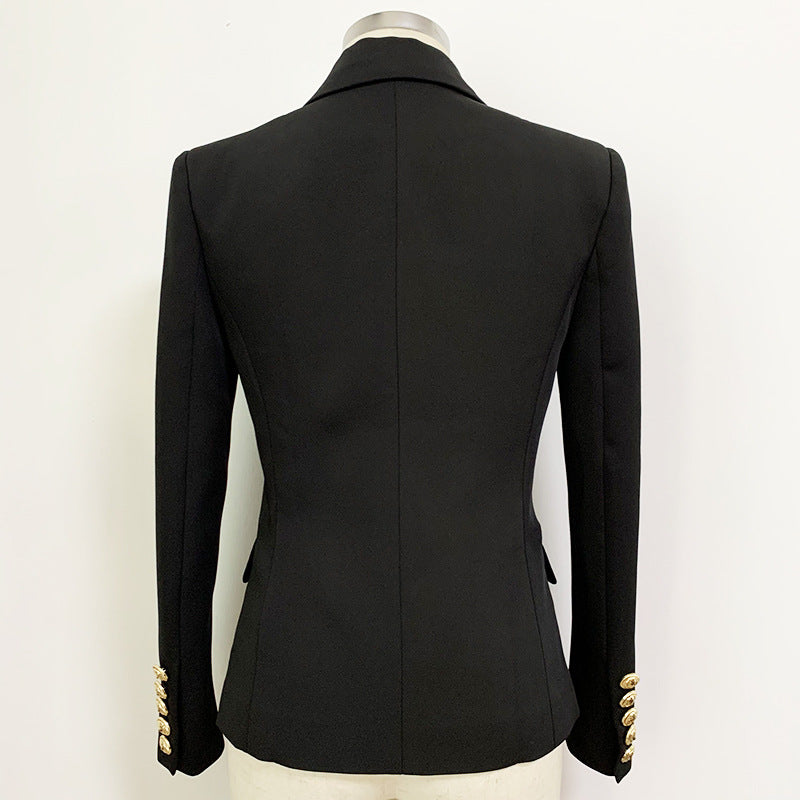 Elegant Women's Metal Lion Buckle Double-breasted Blazers