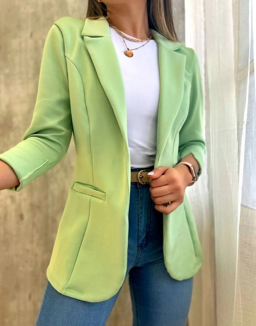 Blazers minimalistes à manches longues pour femmes, couleur unie, automne