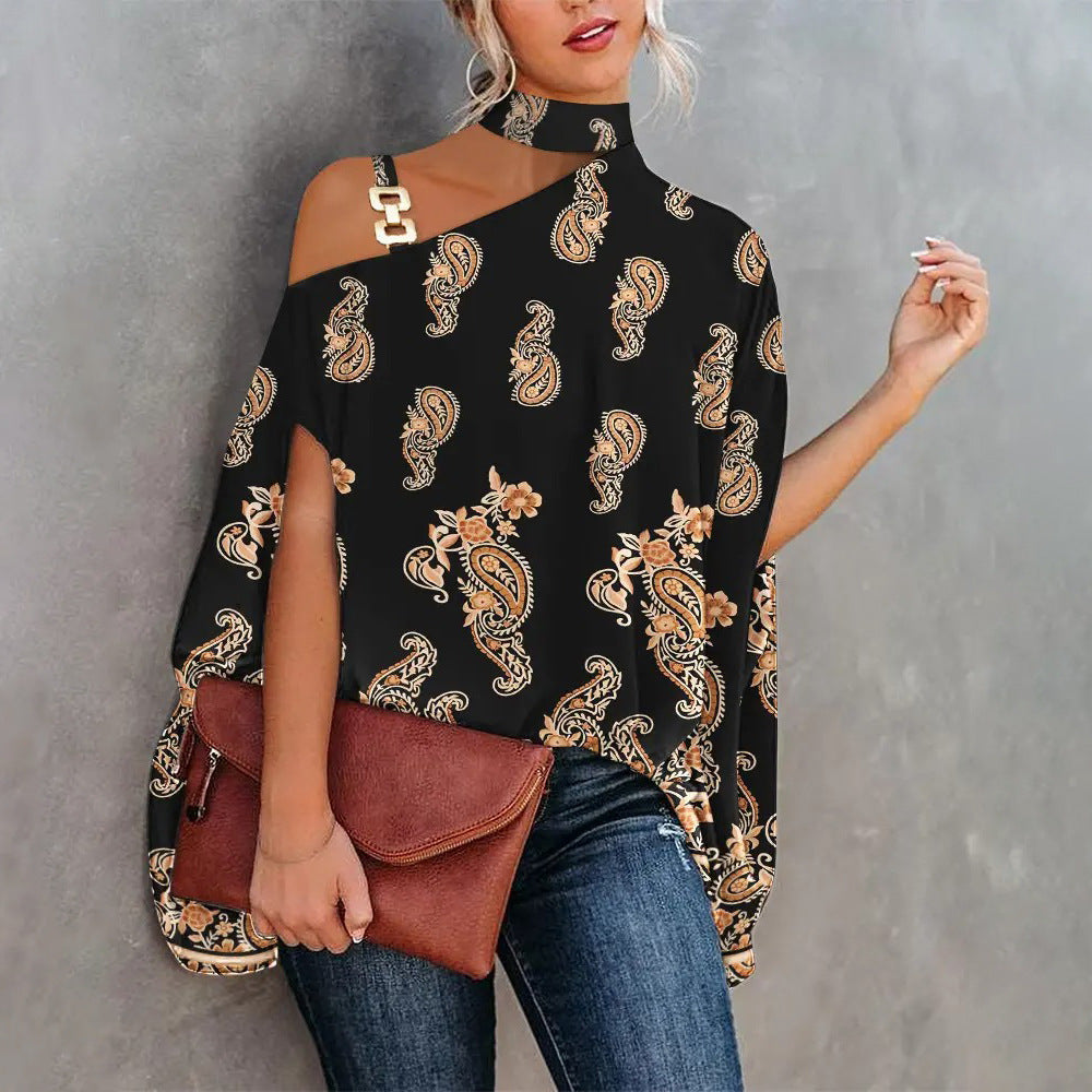 Women's Summer Printed Sexy Collar Loose Blouses