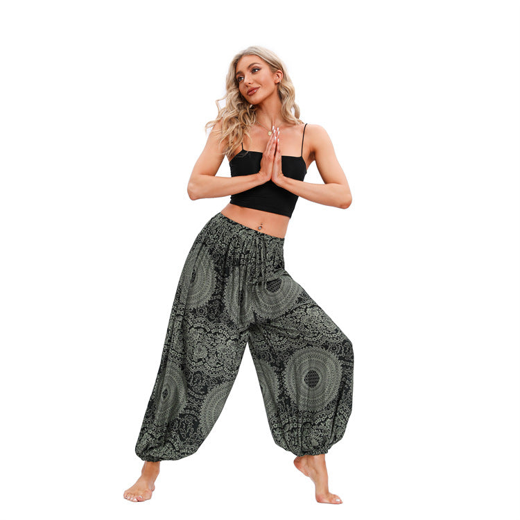 Graceful Bohemian Plus-sized Yoga Neutral Bloomers Pants