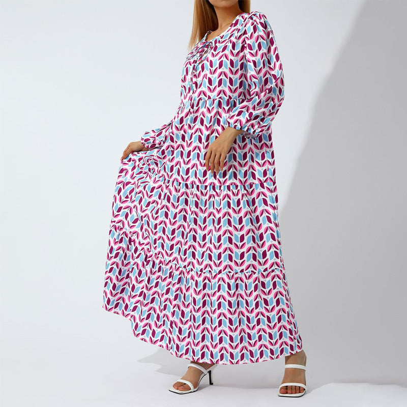 Women's Fashion Bohemian Lantern Sleeve Temperament Printed Dresses