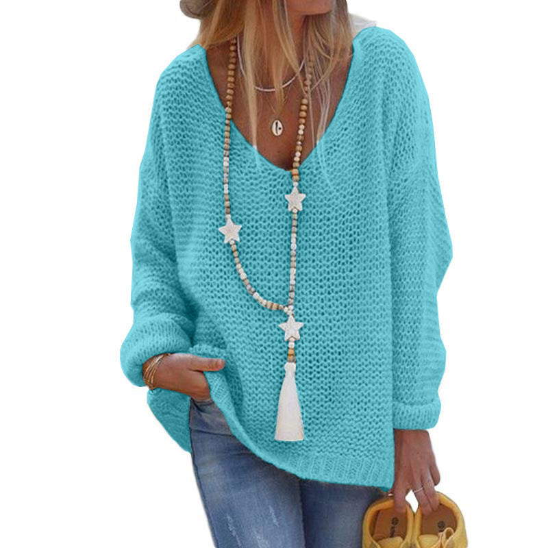 Casual Graceful Women's V-neck Long-sleeved Knitted Sweaters