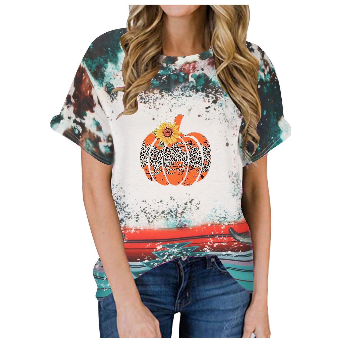 Women's Summer Halloween Pumpkin Printed Short-sleeved T-shirt Blouses