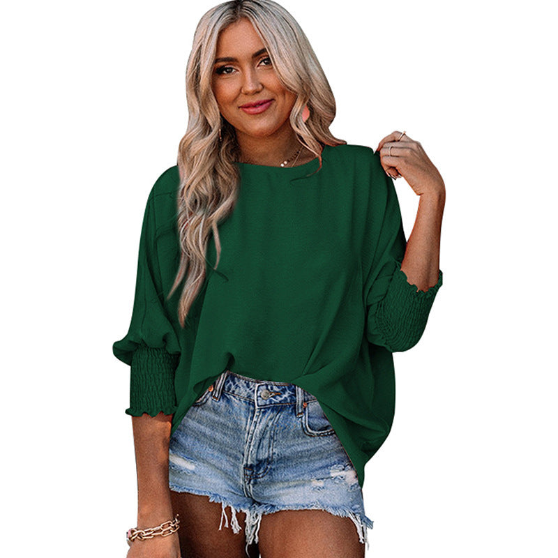 Women's Summer Loose Crew Neck Solid Color Blouses