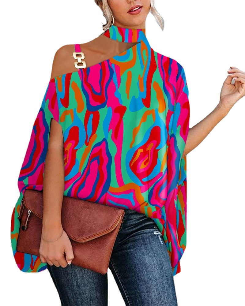 Women's Summer Halter Batwing Sleeve Printed Blouses