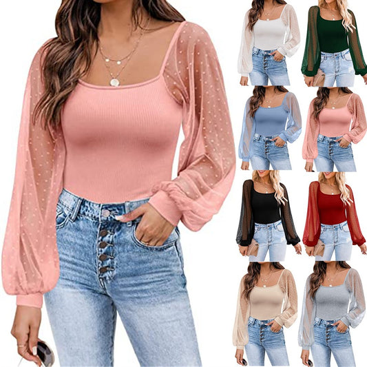 Women's Summer Fashion Lantern Sleeve Slim Fit Tops